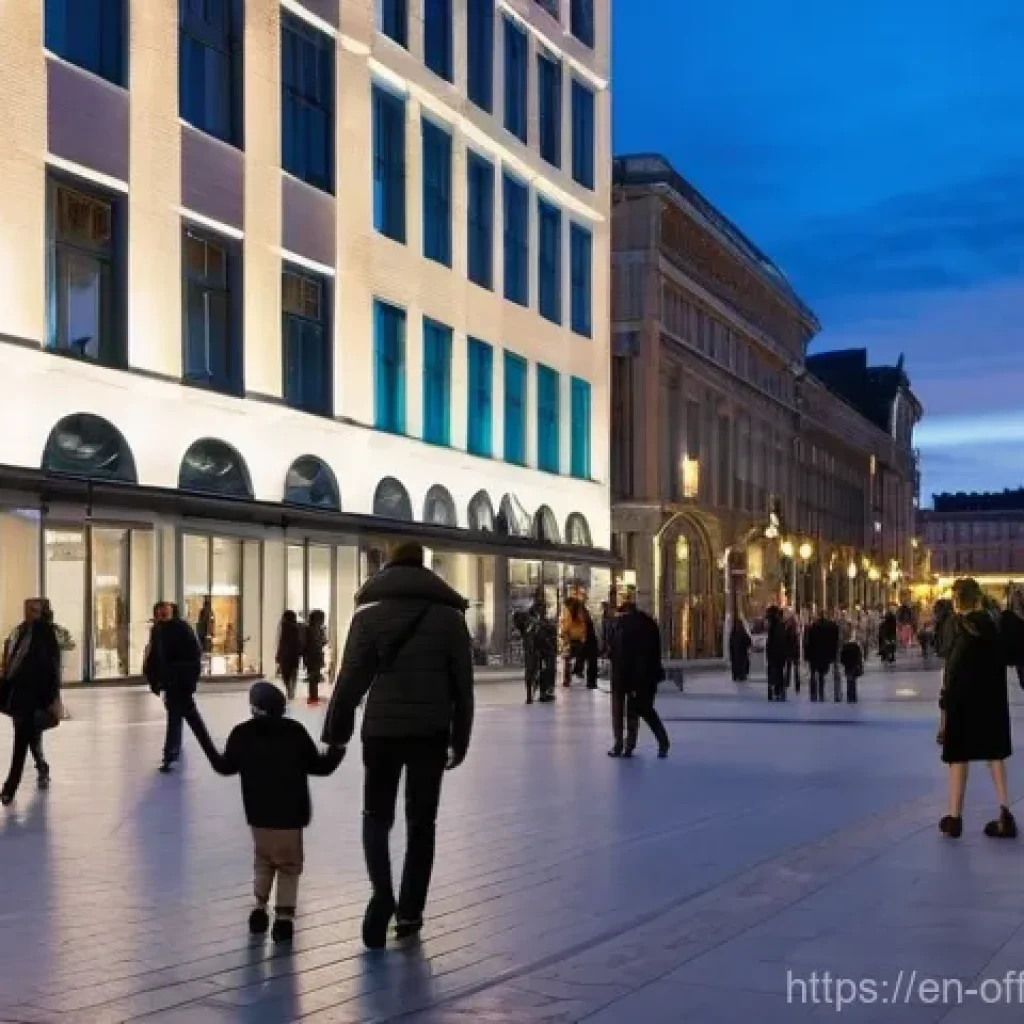 공공장소에서의 범죄 예방 기술 - **Prompt:** A bustling, modern city square at dusk, filled with a diverse group of people of all age...