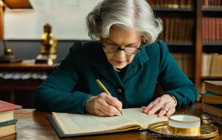 범죄자의 언어 패턴 분석 - **Prompt:** A highly detailed close-up of a seasoned forensic linguist, a woman in her late 50s with...